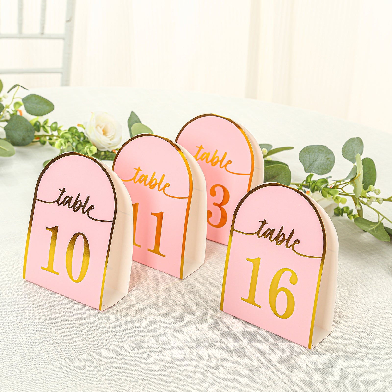 Blush disposable table numbers with gold foil, numbers 1-25, set of 25.