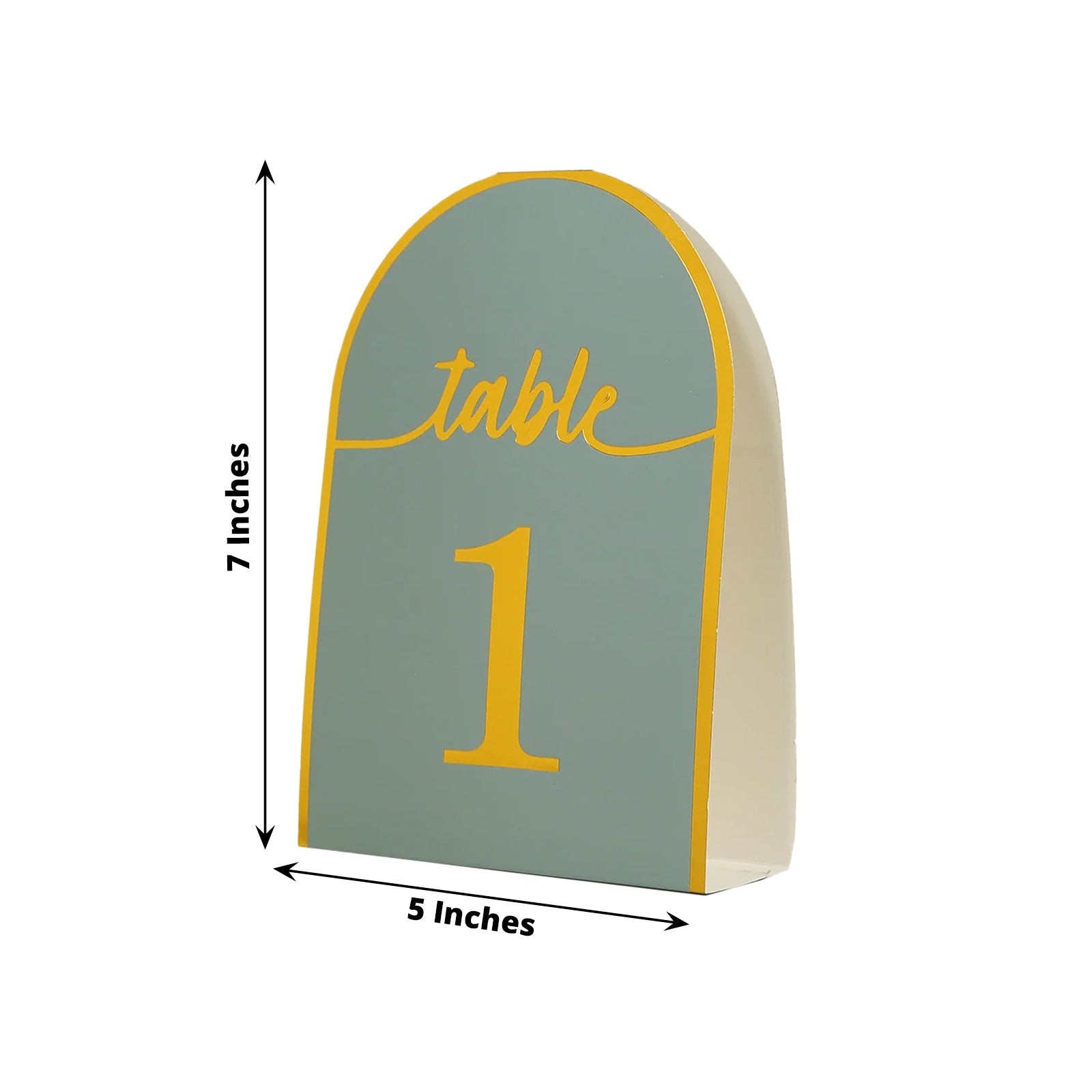 Dusty blue table number card with metallic gold foil number 1.