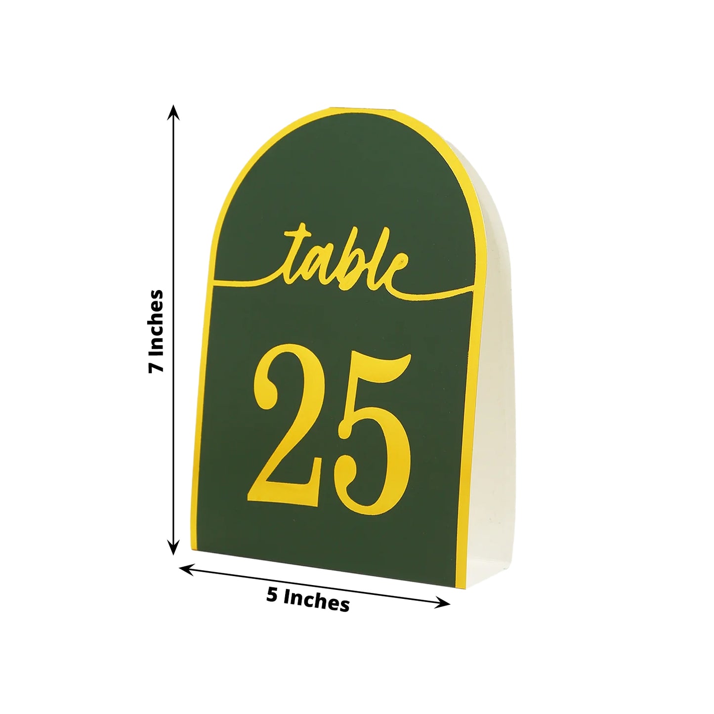 Hunter emerald green table number 25 with metallic gold foil.
