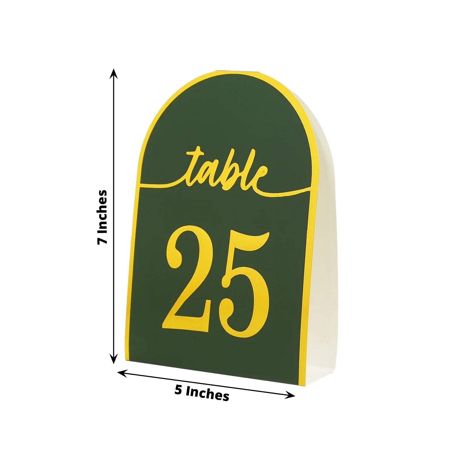 Hunter emerald green table number 25 with metallic gold foil.