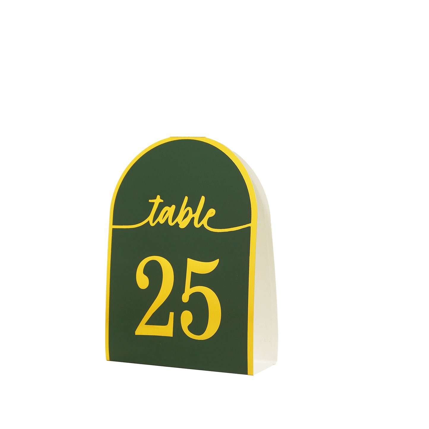 Hunter emerald green table number card with metallic gold foil number 25.