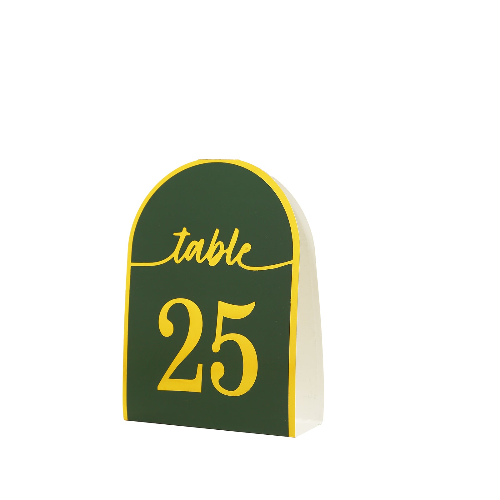 Hunter emerald green table number card with metallic gold foil number 25.