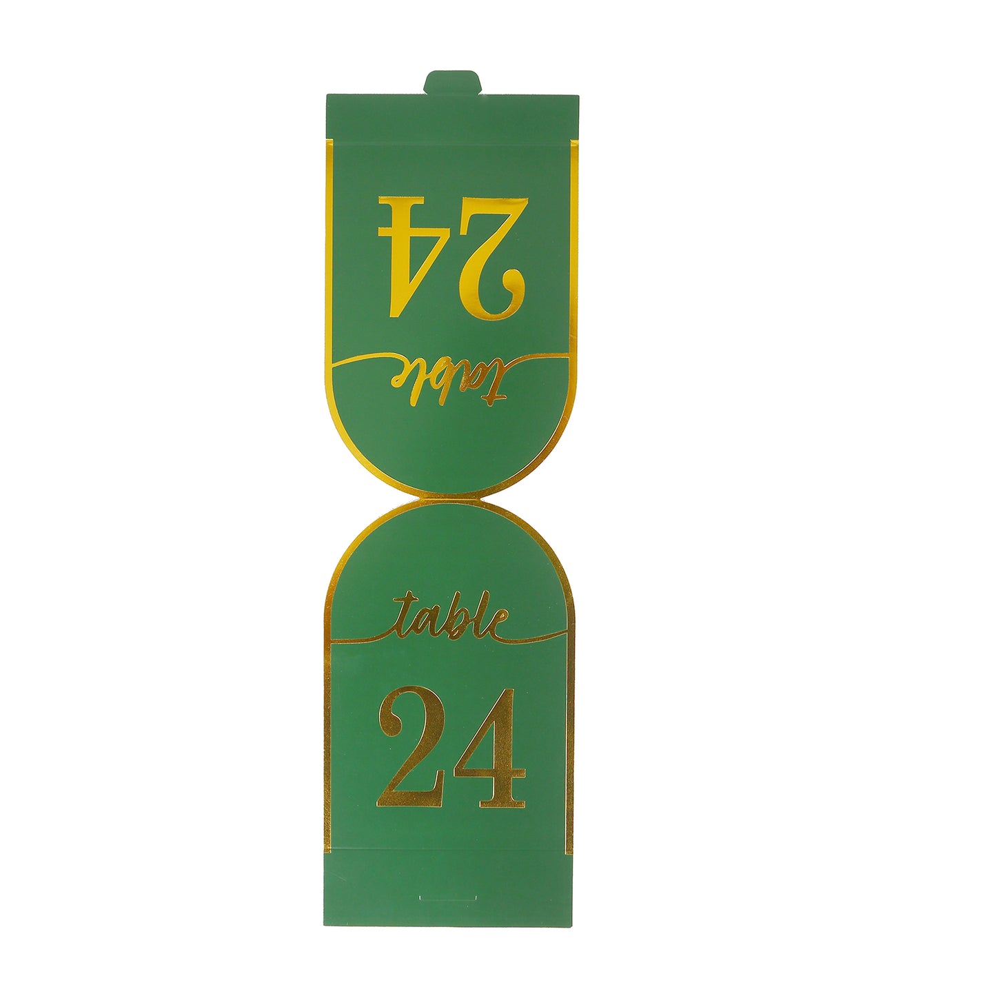 Hunter emerald green table number card with metallic gold foil, number 24.