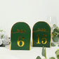 Hunter emerald green table numbers with metallic gold foil numbers.