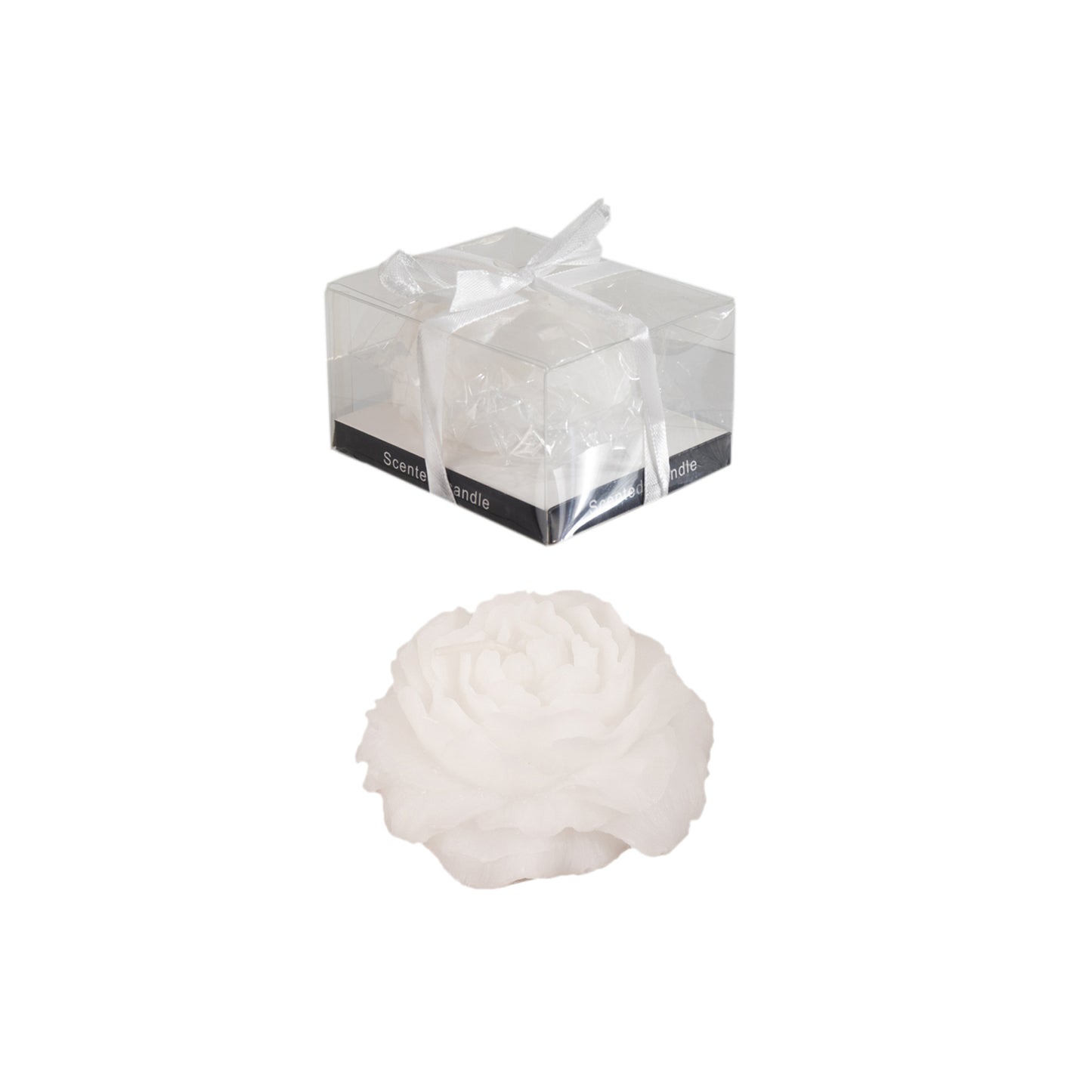 5 Pack White Peony Flower Scented Candles, 3" Decorative Floating Wax Candles Wedding Favors with Individual Gift Boxes and Ribbons