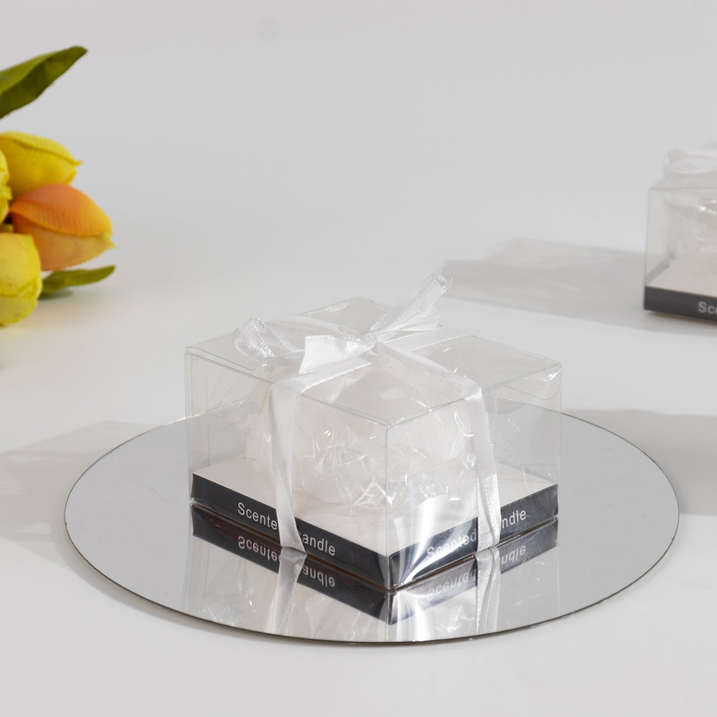 5 Pack White Peony Flower Scented Candles, 3" Decorative Floating Wax Candles Wedding Favors with Individual Gift Boxes and Ribbons