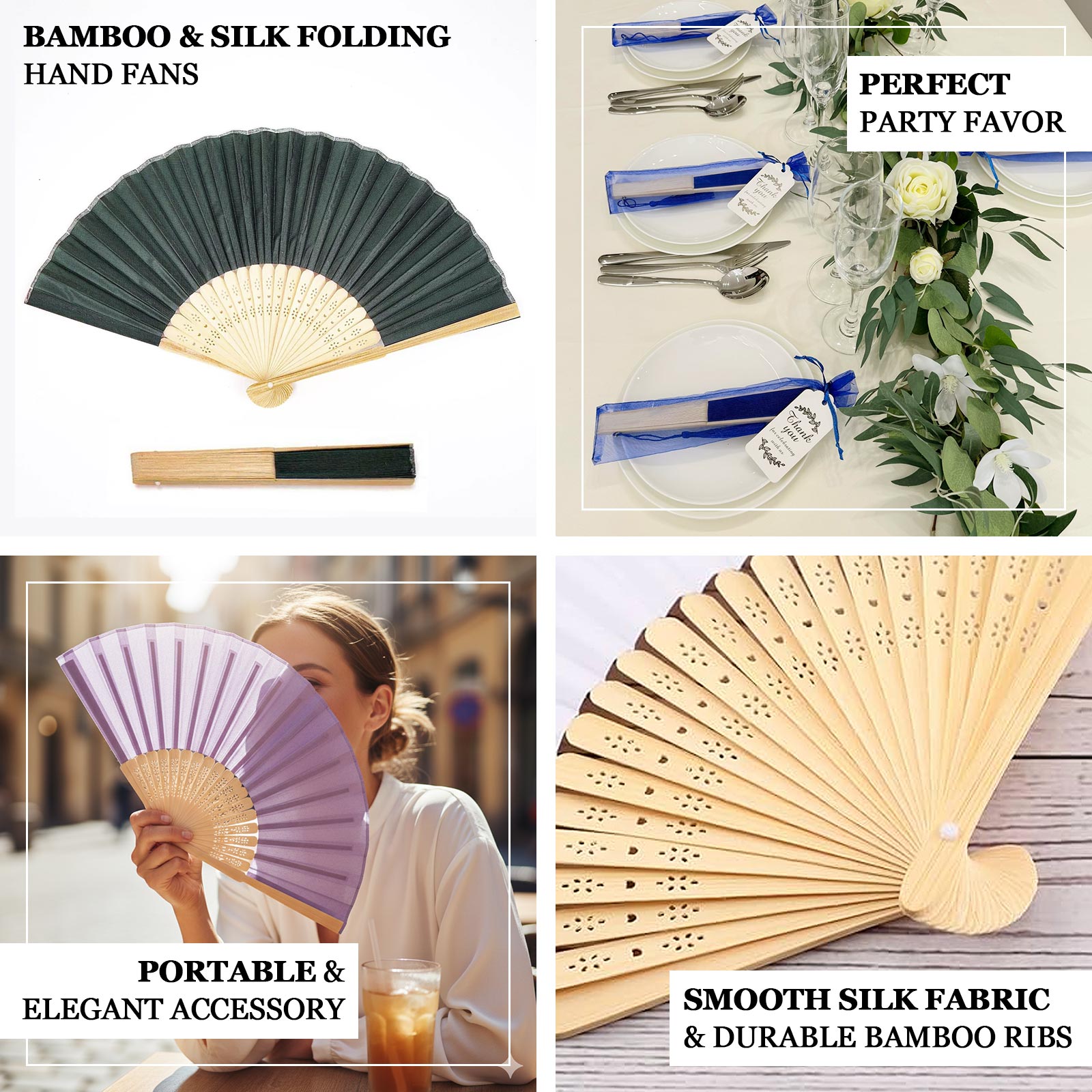 5 Pack | Fuchsia Asian Silk Folding Fans
