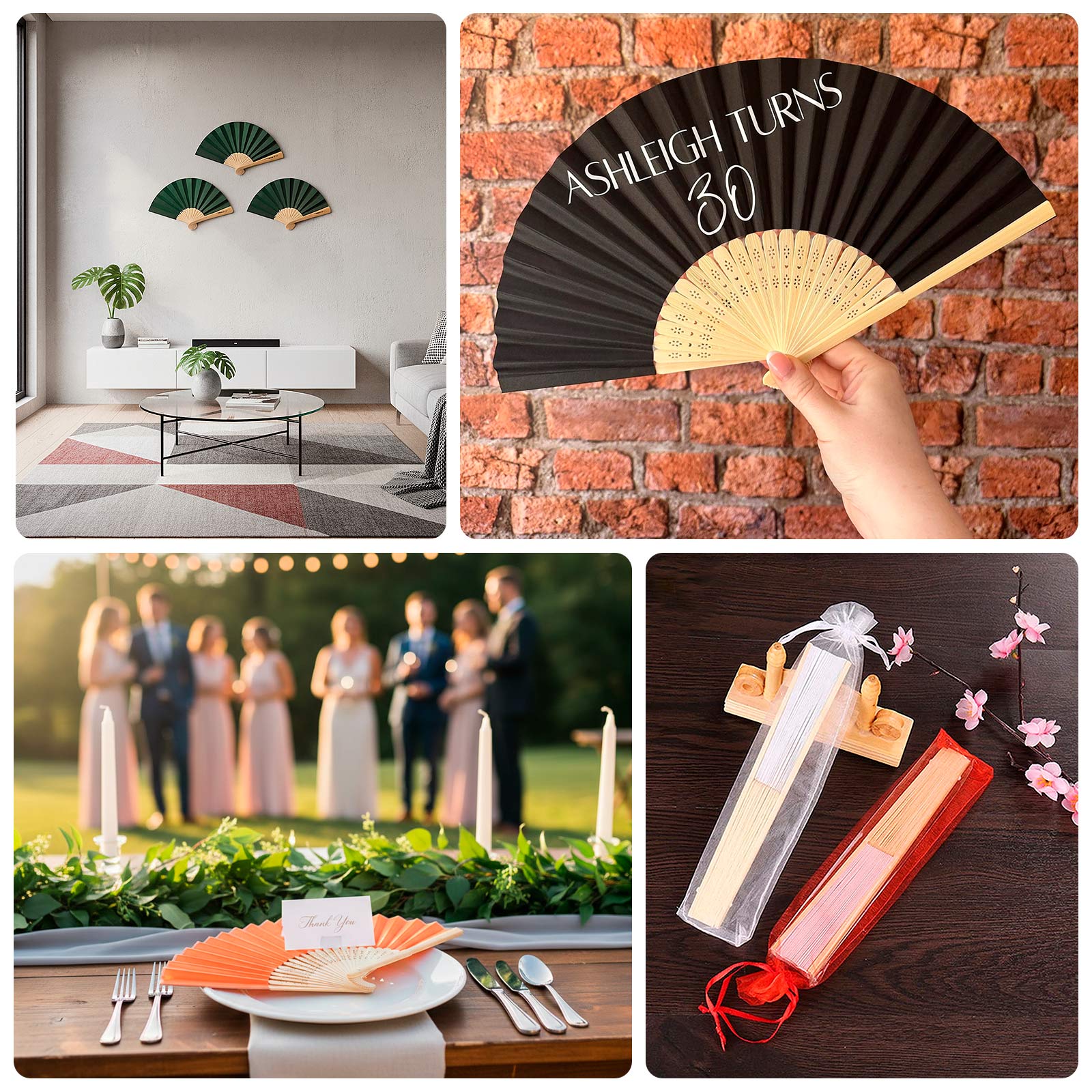 5 Pack | Fuchsia Asian Silk Folding Fans