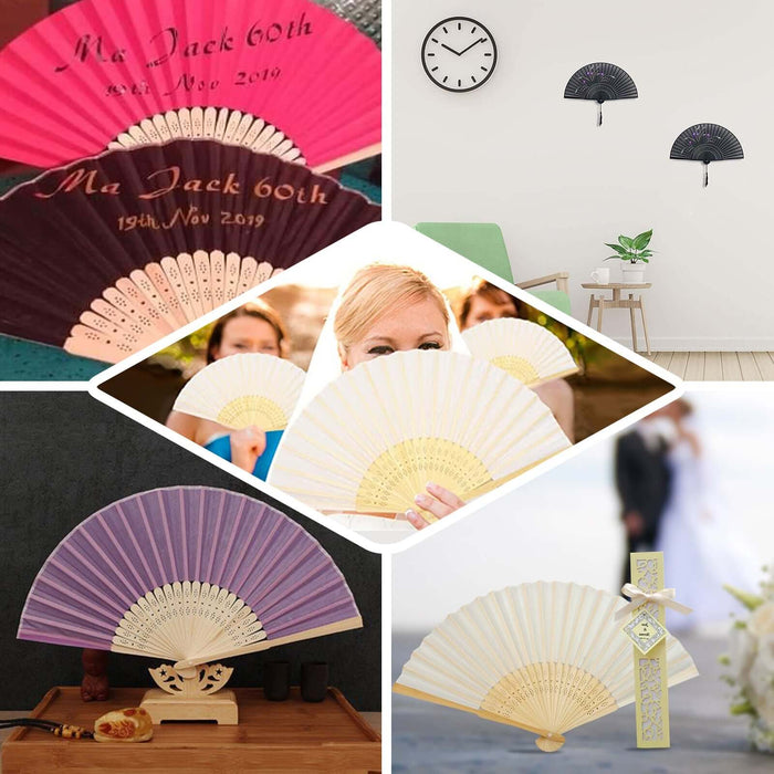 5 Pack Turquoise Asian Silk Folding Fans Party Favors, Oriental Folding Fan Favors