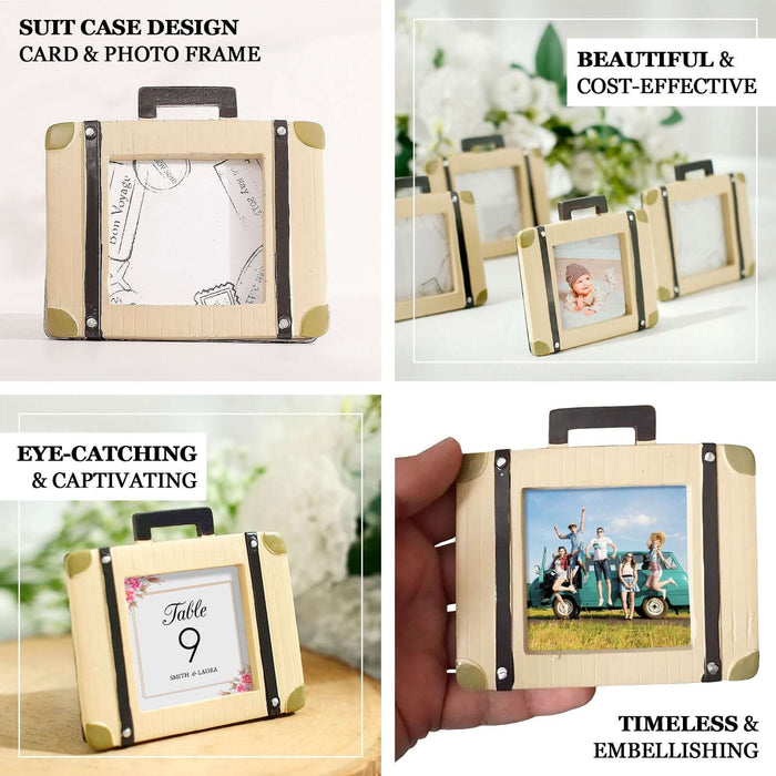 4 Pack | Mini 3" Suitcase Resin Picture Frame Party Favors, Wedding Vintage Travel Place Card Holders