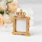 4 Pack Gold Resin Royal Crown Square Picture Frame Party Favors, 3.5" Vintage Wedding Place Card Holders