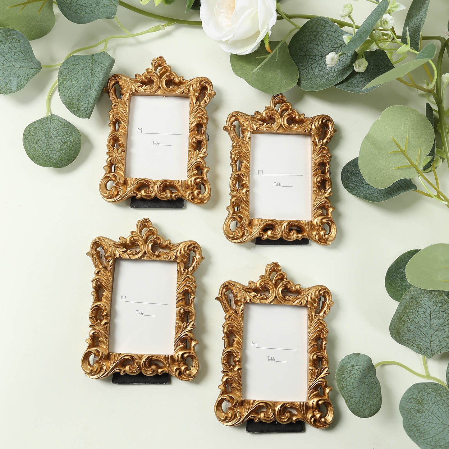 4 Pack White Resin Vintage Ornate Photo Frames, Rectangle Mini Picture Frame Party Favor Wedding Place Card Holders - 4"x3"