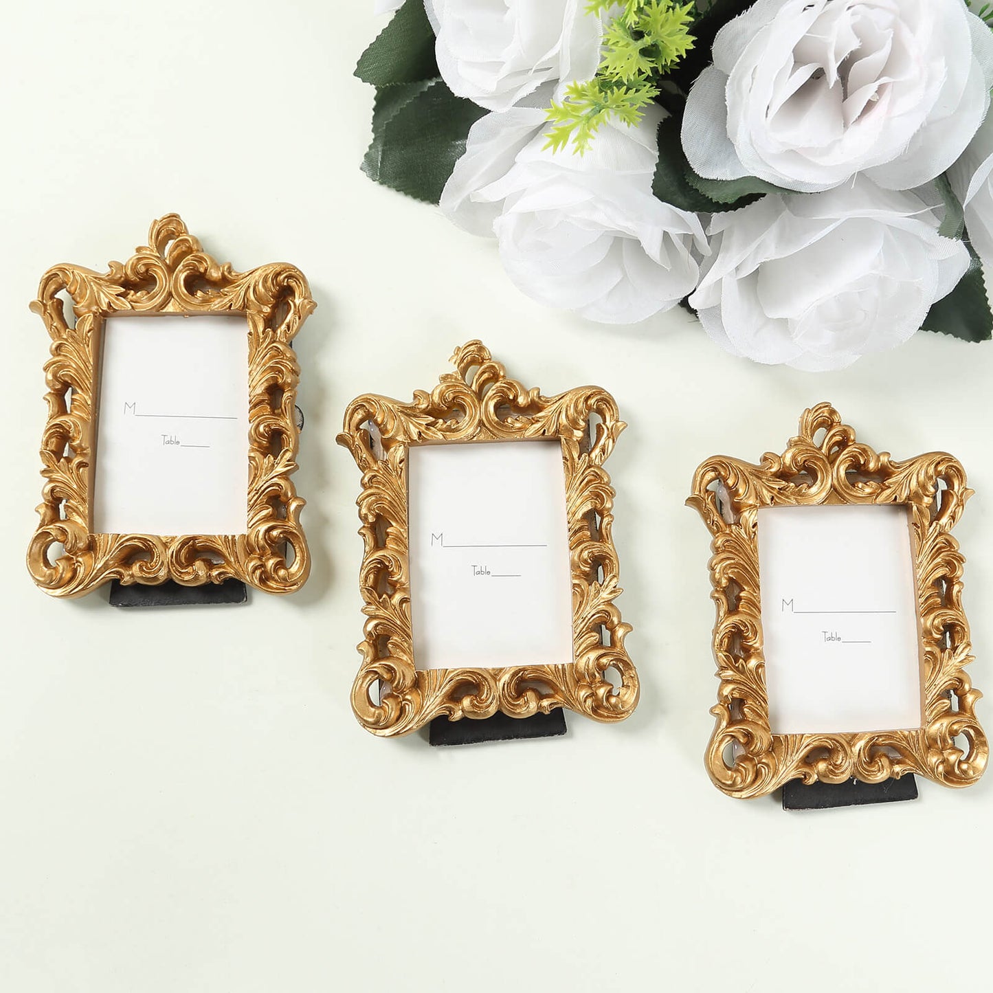 4 Pack White Resin Vintage Ornate Photo Frames, Rectangle Mini Picture Frame Party Favor Wedding Place Card Holders - 4"x3"