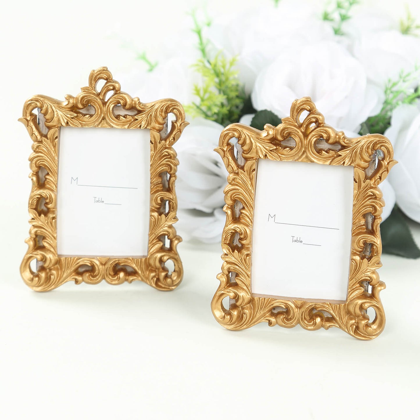 4 Pack White Resin Vintage Ornate Photo Frames, Rectangle Mini Picture Frame Party Favor Wedding Place Card Holders - 4"x3"