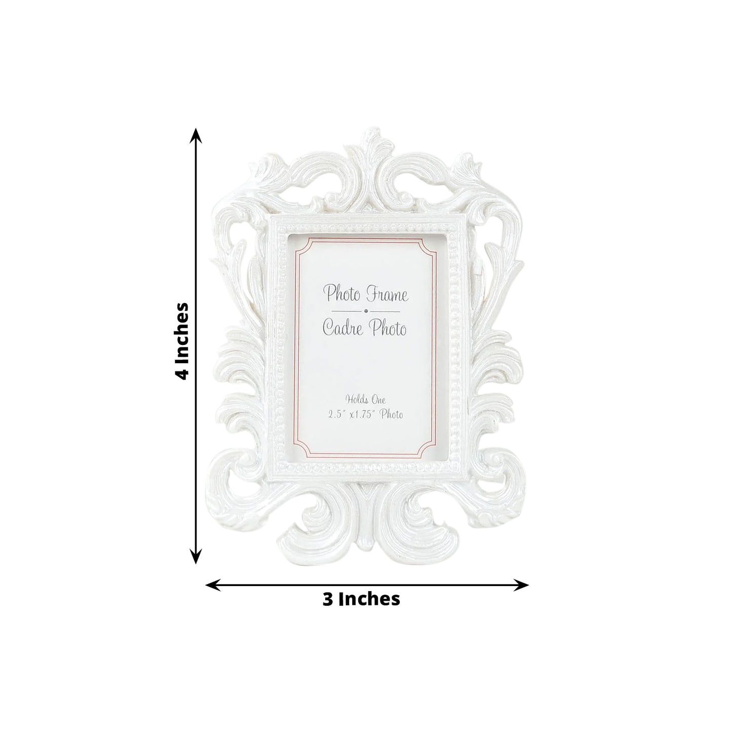 4 Pack White Resin Vintage Baroque Photo Frames, Rectangle Mini Picture Frame Party Favor Wedding Place Card Holders - 4"x3"