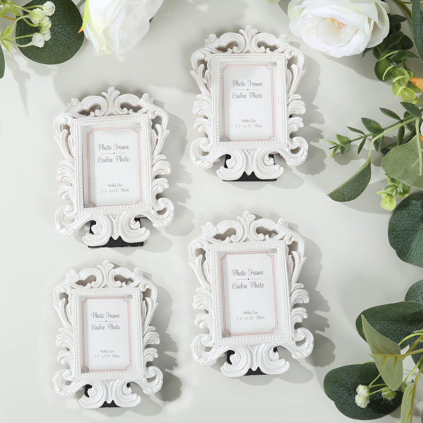 4 Pack White Resin Vintage Baroque Photo Frames, Rectangle Mini Picture Frame Party Favor Wedding Place Card Holders - 4"x3"