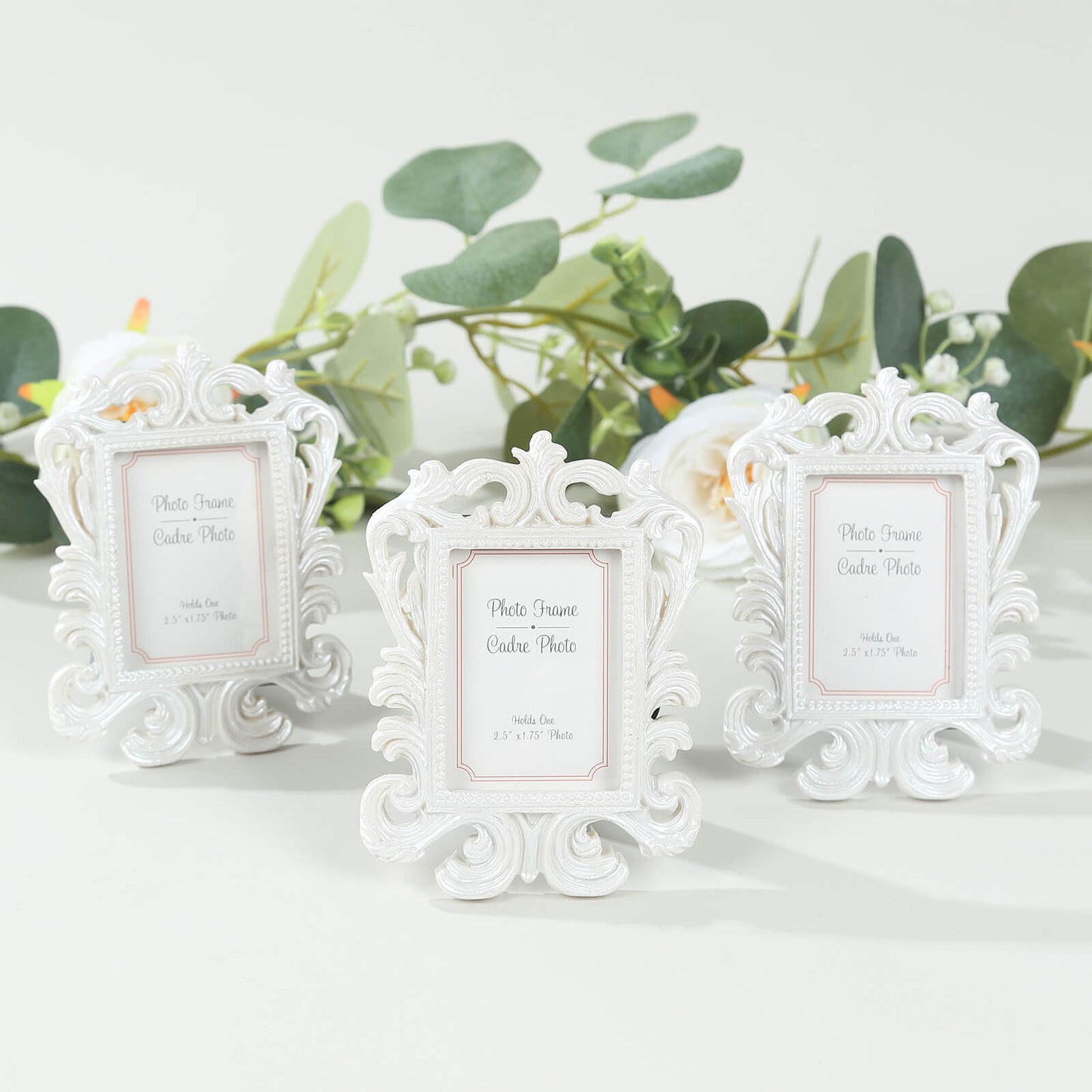 4 Pack White Resin Vintage Baroque Photo Frames, Rectangle Mini Picture Frame Party Favor Wedding Place Card Holders - 4"x3"