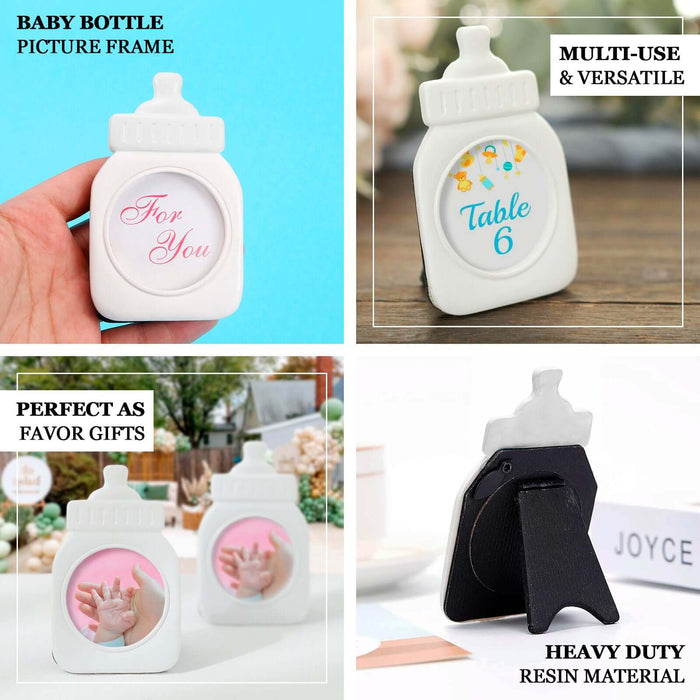 4 Pack | White Resin 4" Baby Feeding Bottle Picture Frame Party Favors, Baby Shower Favors, Gender Reveal Party Gifts