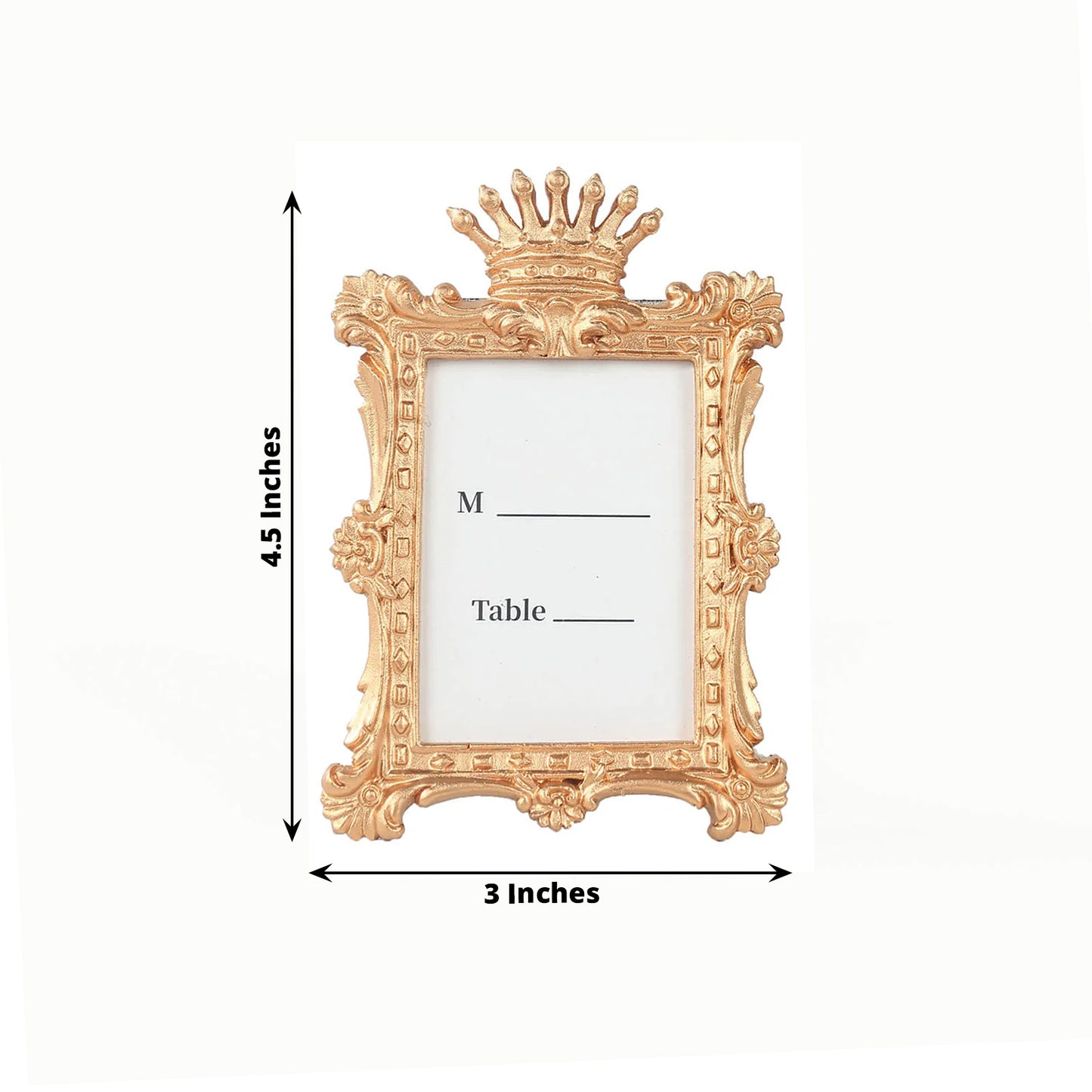 4 Pack Gold Resin Vintage Crown Photo Frames Party Favors, Rectangle Mini Picture Frame Wedding Place Card Holders - 4.5"x3"