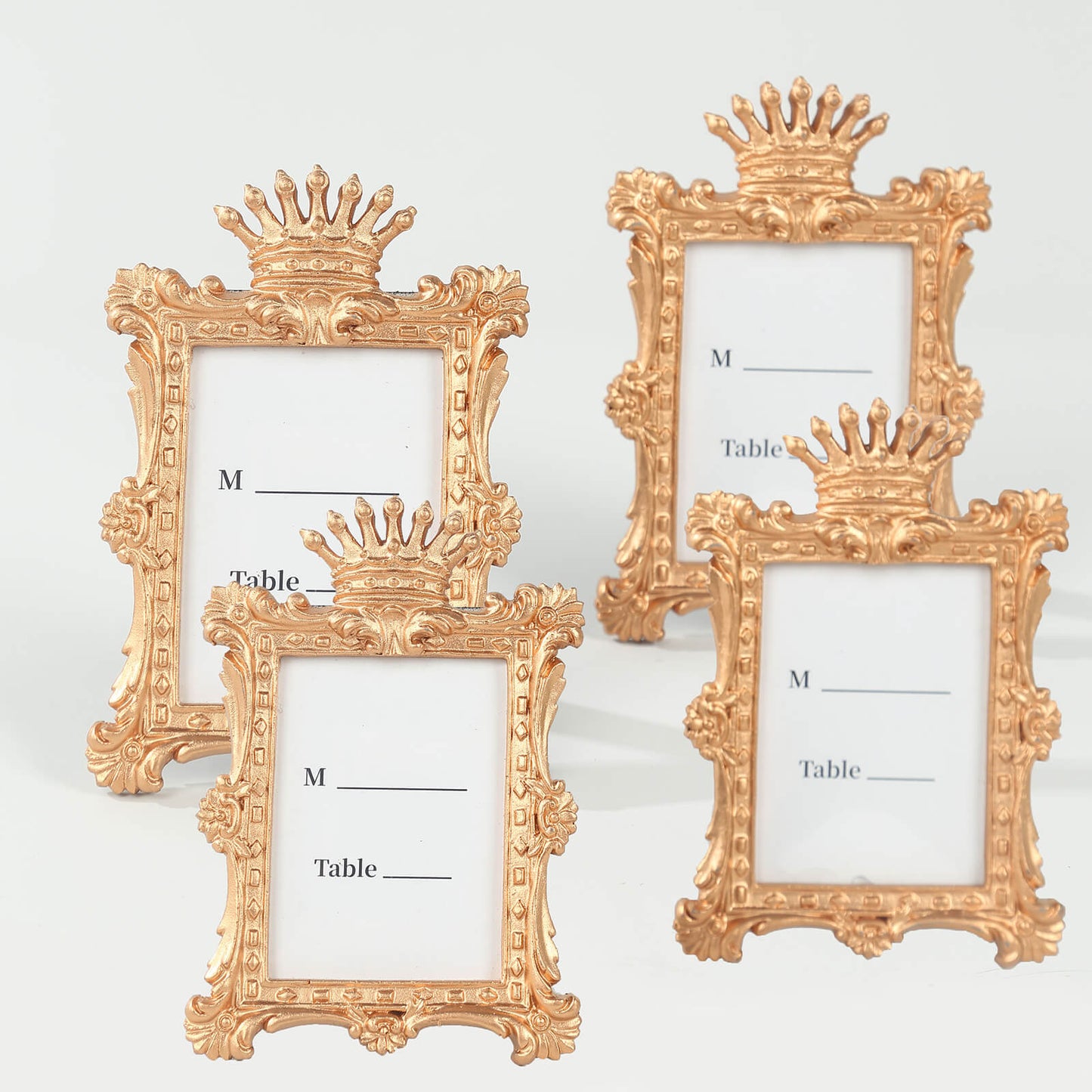 4 Pack Gold Resin Vintage Crown Photo Frames Party Favors, Rectangle Mini Picture Frame Wedding Place Card Holders - 4.5"x3"