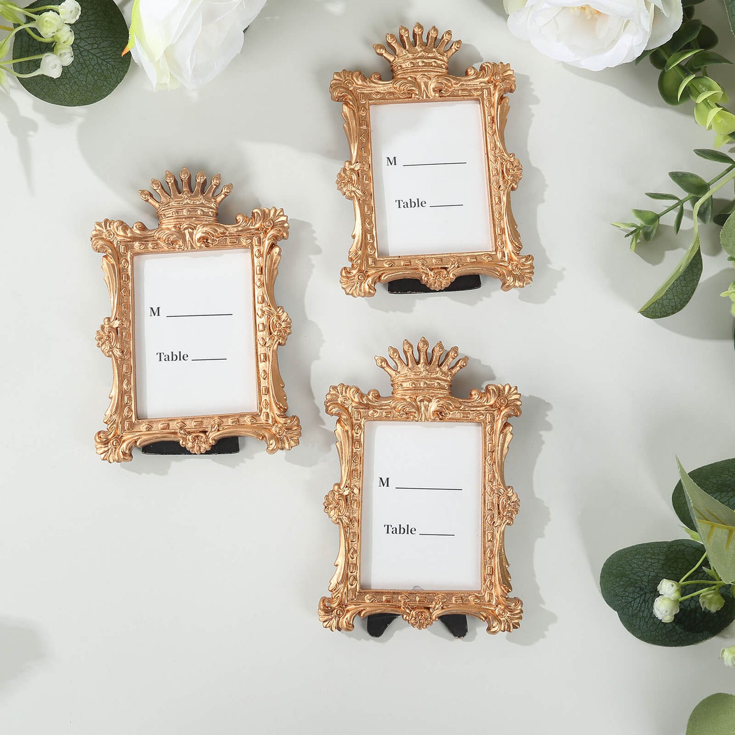 4 Pack Gold Resin Vintage Crown Photo Frames Party Favors, Rectangle Mini Picture Frame Wedding Place Card Holders - 4.5"x3"