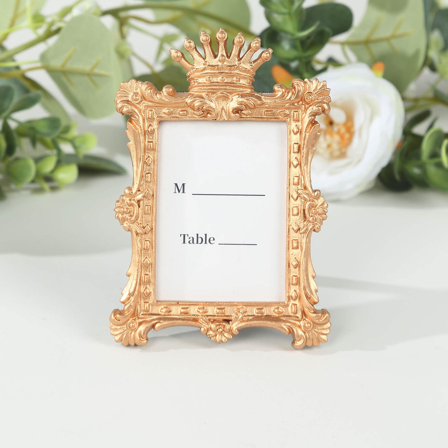 4 Pack Gold Resin Vintage Crown Photo Frames Party Favors, Rectangle Mini Picture Frame Wedding Place Card Holders - 4.5"x3"