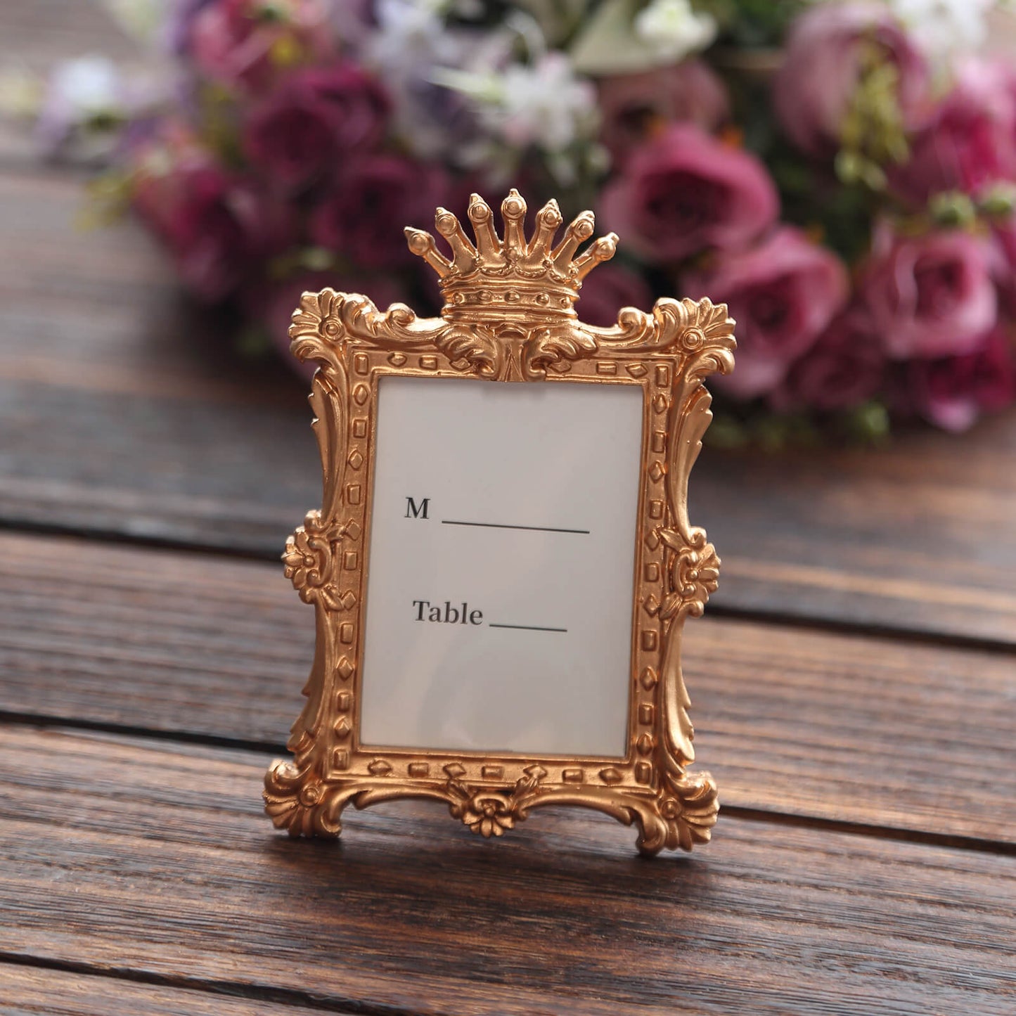 4 Pack Gold Resin Vintage Crown Photo Frames Party Favors, Rectangle Mini Picture Frame Wedding Place Card Holders - 4.5"x3"