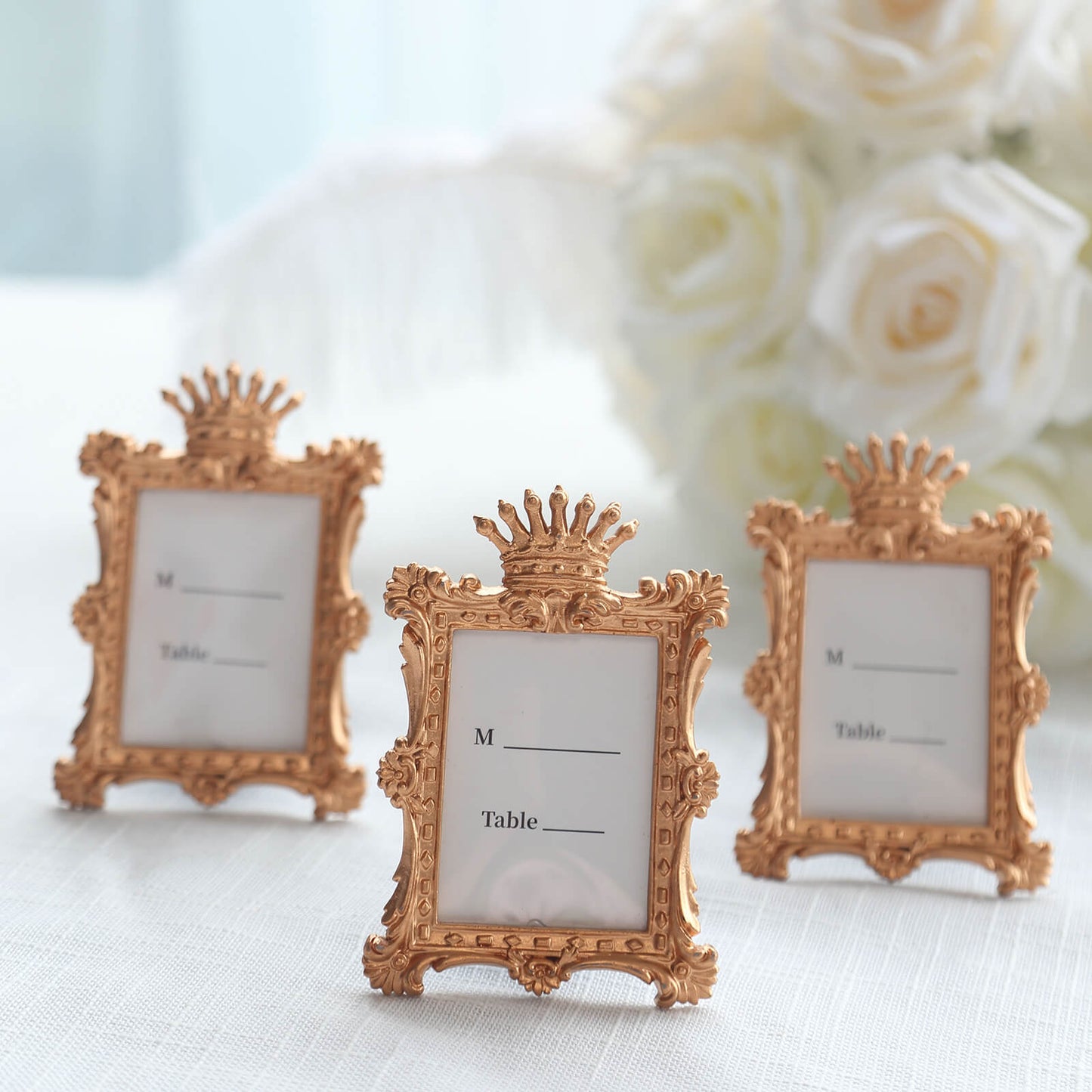 4 Pack Gold Resin Vintage Crown Photo Frames Party Favors, Rectangle Mini Picture Frame Wedding Place Card Holders - 4.5"x3"