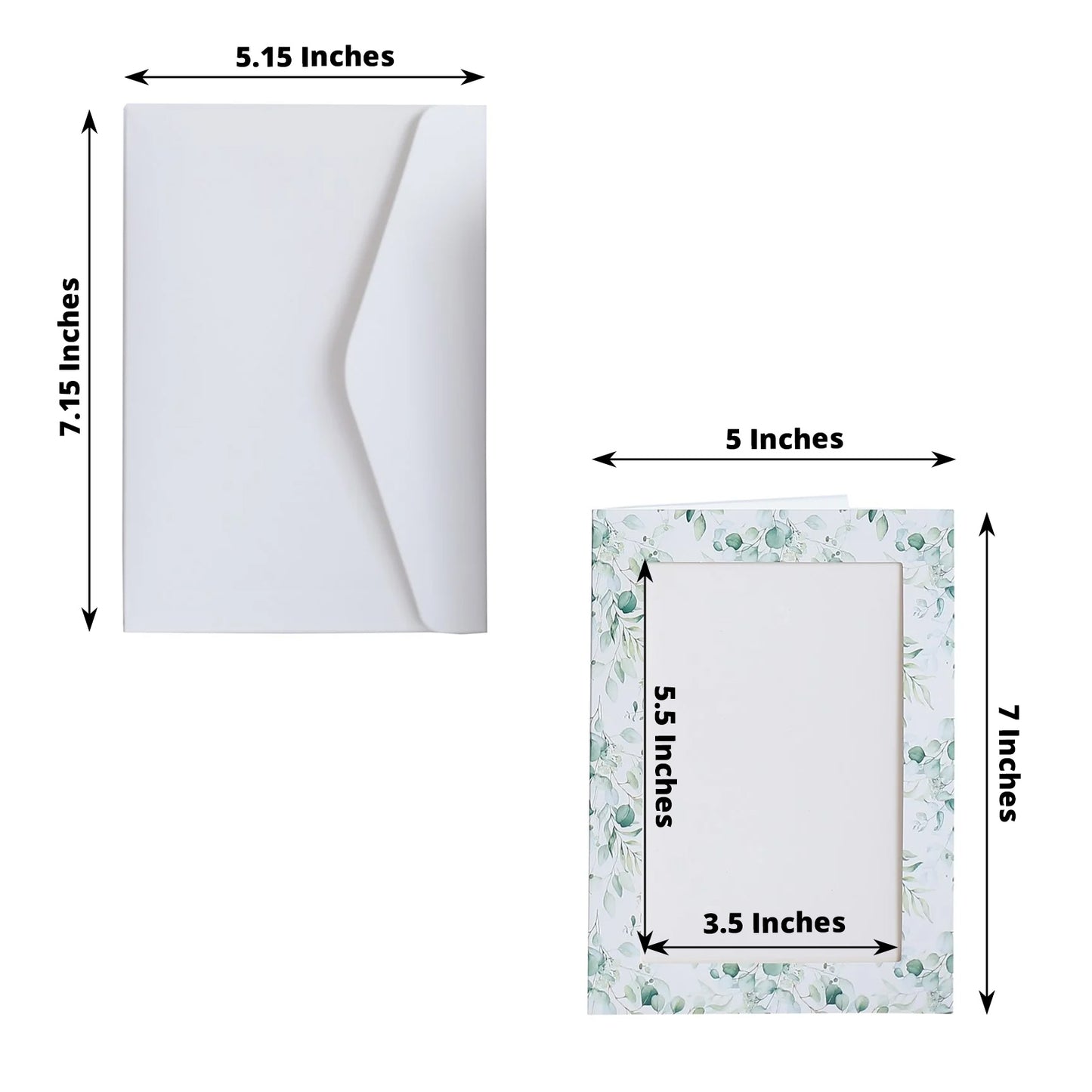 25 Pack White Green Eucalyptus Leaves Photo Frame Thank You Cards with Envelopes, 3.5"x5.5" Picture Insert Invitation Cards for Weddings, Graduations, Birthday Parties, Anniversary, Milestones