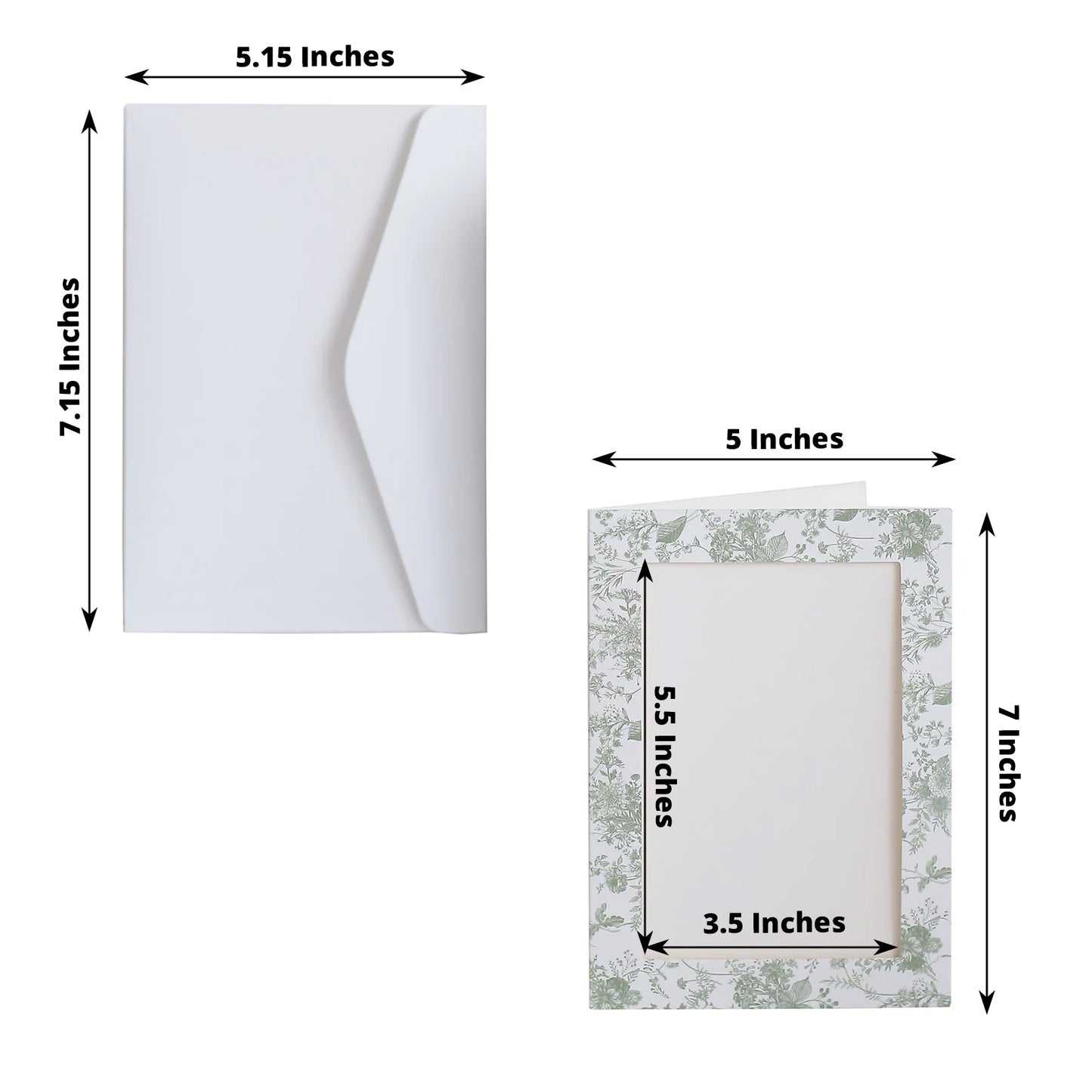 25 Pack White Sage Green French Toile Photo Frame Thank You Cards with Envelopes, 3.5"x5.5" Picture Insert Invitation Cards for Weddings, Graduations, Birthday Parties, Anniversary, Milestones