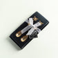 5 Pack Gold Metal Butterfly Handle Dessert Spoons in Clear Top Black Gift Box, Pre-Packed Mini Espresso Coffee Spoons Wedding Souvenir Gift with Thank You Tag and Ribbon - 4"