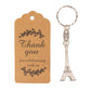 Silver Eiffel Tower keychain with thank you tag, wedding favor souvenir.
