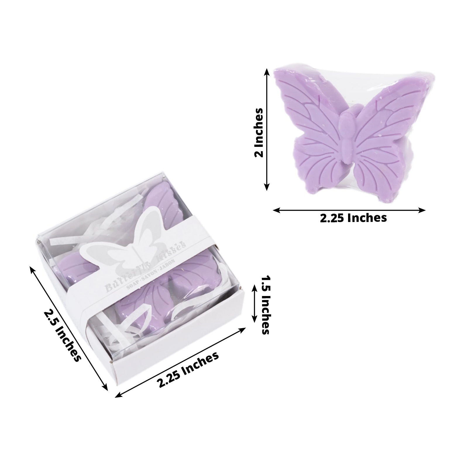 Lavender butterfly soap favors in gift boxes for baby shower.