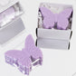 Lavender butterfly soap favors in gift boxes for baby or bridal showers.