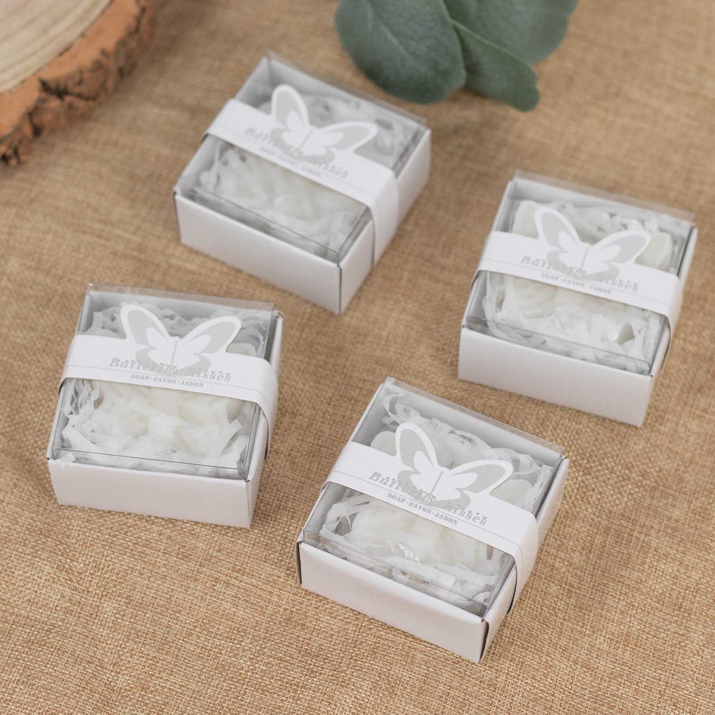 10 Pack White Butterfly Unscented Soap Baby Shower Favors with Gift Boxes, Pre-Packed Bridal Shower Wedding Souvenirs - 2"