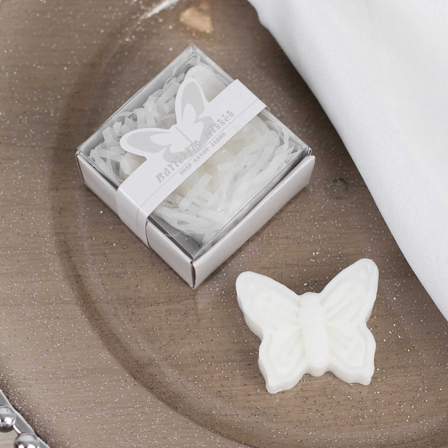 10 Pack White Butterfly Unscented Soap Baby Shower Favors with Gift Boxes, Pre-Packed Bridal Shower Wedding Souvenirs - 2"