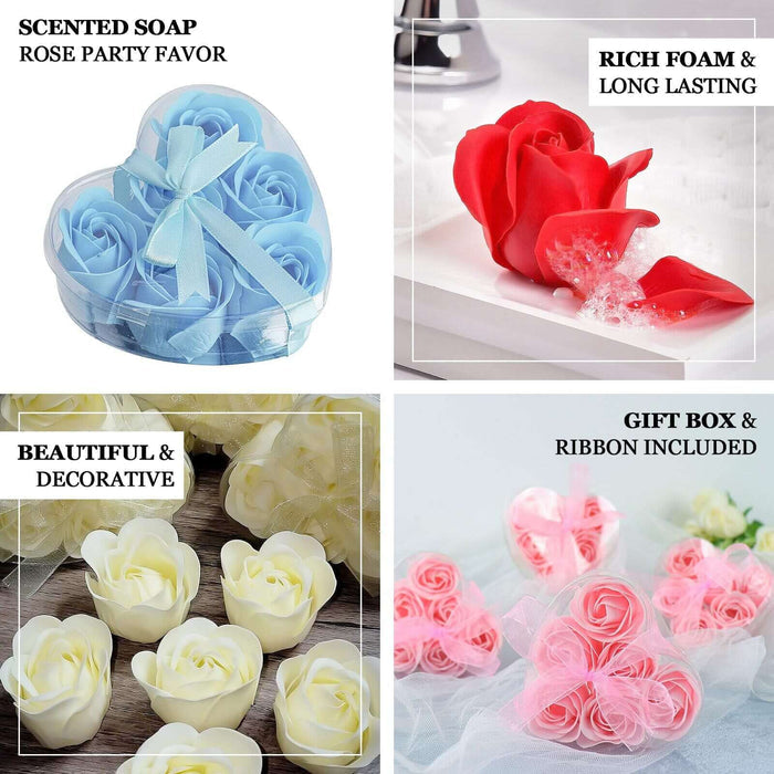 4 Pack | 24 Pcs Fuchsia Scented Rose Soap Heart Shaped Party Favors With Gift Boxes And Ribbon