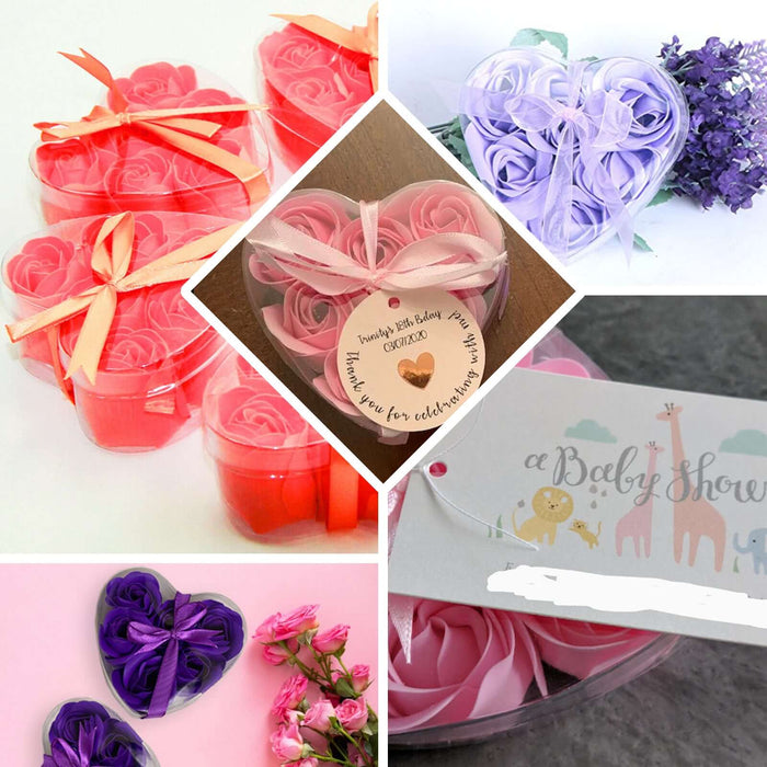 4 Pack | 24 Pcs Dusty Rose Scented Rose Soap Heart Shaped Party Favors With Gift Boxes And Ribbon