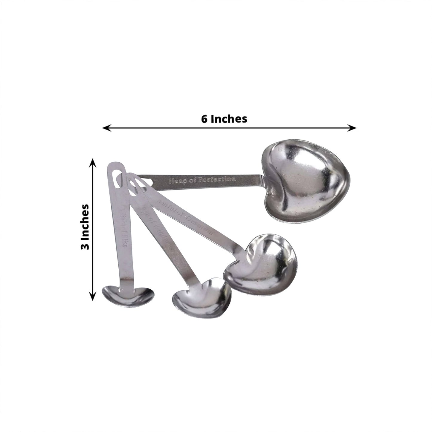 Engraved silver heart measuring spoon set wedding favors in gift box.