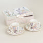 Blush Floral Design Bridal Shower Gift Set, Set of 2 Porcelain Espresso Cups and Saucers with Matching Keepsake Box