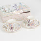Blush Floral Design Bridal Shower Gift Set, Set of 2 Porcelain Espresso Cups and Saucers with Matching Keepsake Box