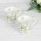 Greenery Theme Bridal Shower Gift Set, 2 Pack Porcelain Tea Cups With Matching Keepsake Gift Box and Satin Ribbon Handle