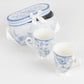 White Blue French Toile Bridal Shower Gift Set, 2 Pack Porcelain Tea Cups With Matching Keepsake Gift Box and Satin Ribbon Handle