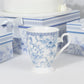 White Blue French Toile Bridal Shower Gift Set, 2 Pack Porcelain Tea Cups With Matching Keepsake Gift Box and Satin Ribbon Handle