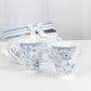 White Blue French Toile Bridal Shower Gift Set, 2 Pack Porcelain Tea Cups With Matching Keepsake Gift Box and Satin Ribbon Handle