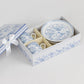 White Blue French Toile Bridal Shower Gift Set, Set of 2 Porcelain Espresso Cups and Saucers with Matching Keepsake Box