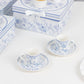 White Blue French Toile Bridal Shower Gift Set, Set of 2 Porcelain Espresso Cups and Saucers with Matching Keepsake Box