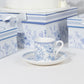 White Blue French Toile Bridal Shower Gift Set, Set of 2 Porcelain Espresso Cups and Saucers with Matching Keepsake Box