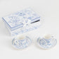 White Blue French Toile Bridal Shower Gift Set, Set of 2 Porcelain Espresso Cups and Saucers with Matching Keepsake Box