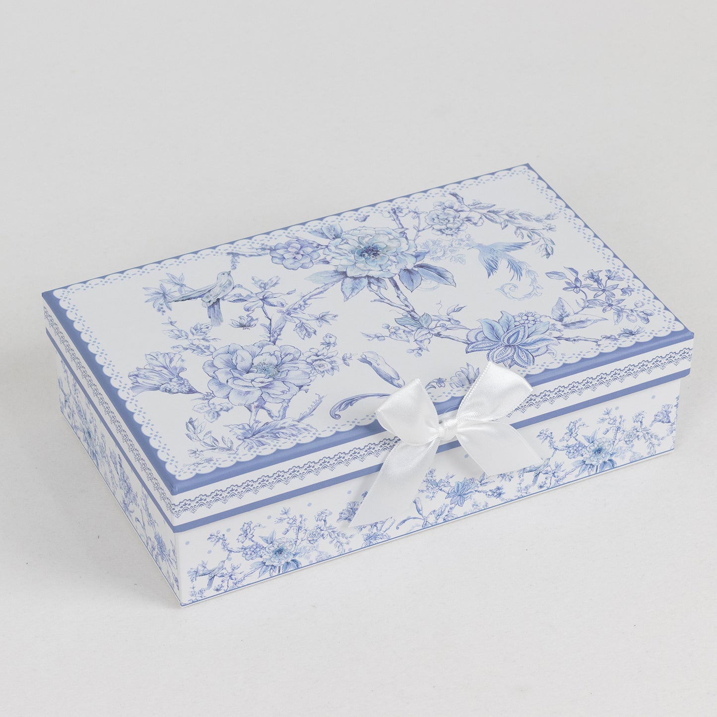 White Blue French Toile Bridal Shower Gift Set, Set of 2 Porcelain Espresso Cups and Saucers with Matching Keepsake Box
